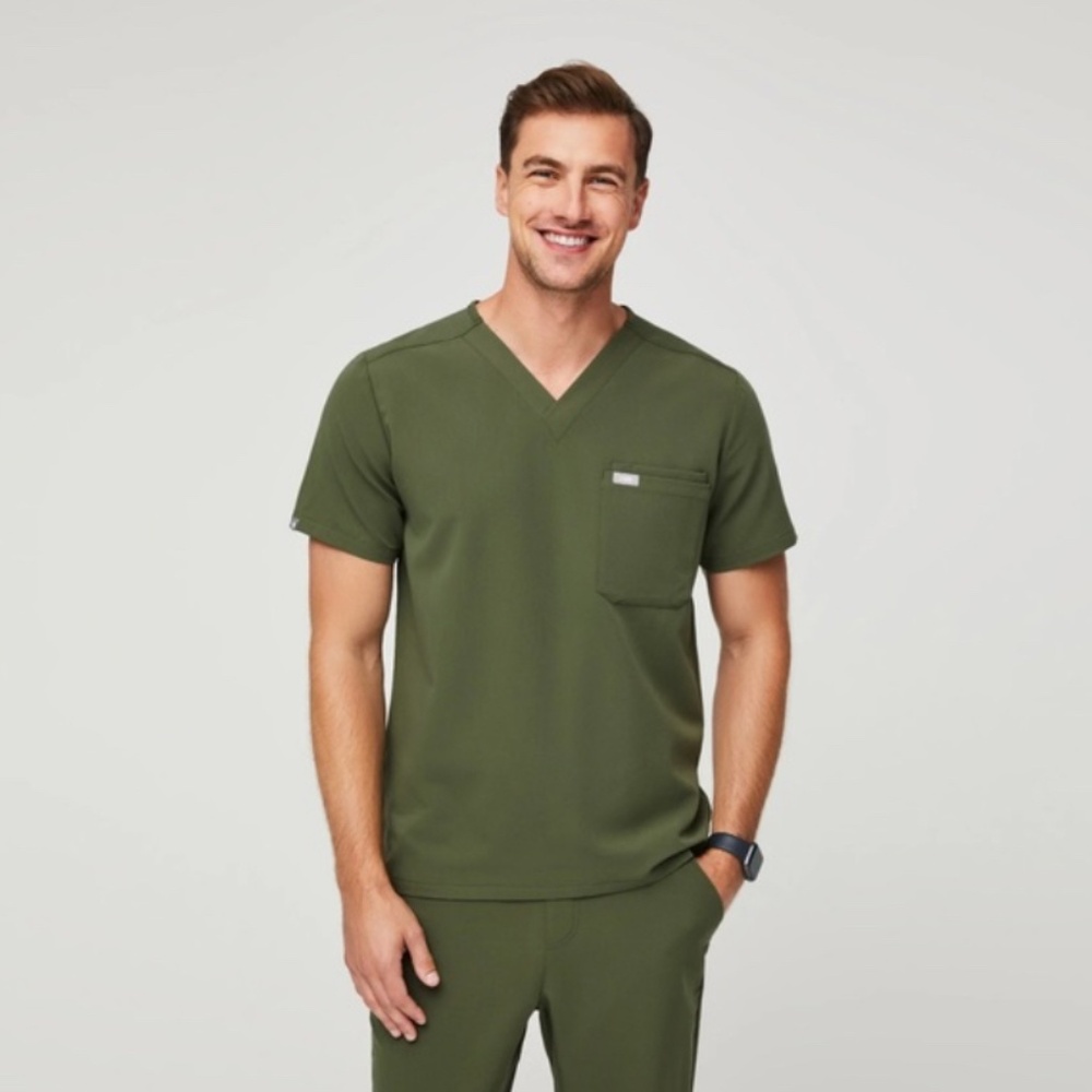 FIGS Leon Three Pocket Scrub Top Dark Olive